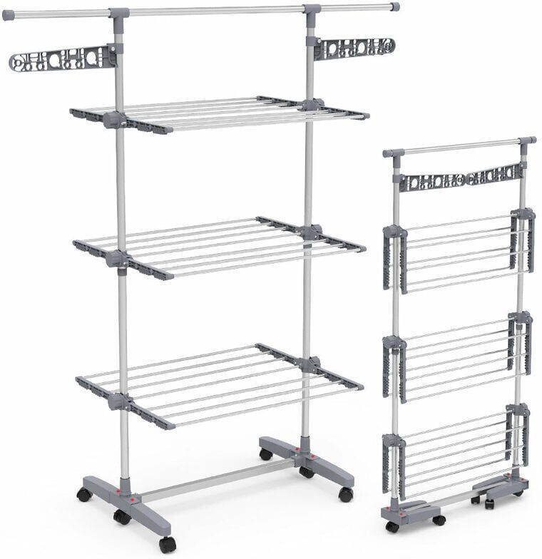 VOUNOT Clothes Drying Rack, Rolling 3-Tier Laundry Hanger