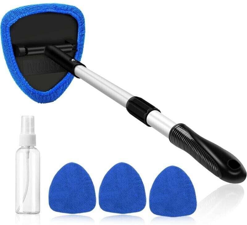 Mumu - Window cleaner, 4 microfiber pads, window cleaning with telescopic handle, automatic interior wiper set, blue