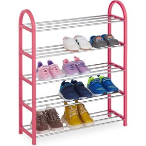 Kids Shoe Rack, 15 Pairs, up to Children's Size 11.5 uk, Space-Saving, Lightweight, Footwear Storage, Pink - Relaxdays