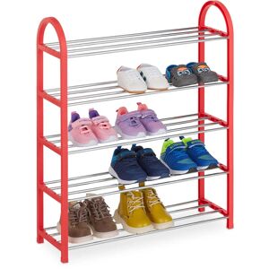 Kids Shoe Rack, 15 Pairs, up to Children's Size 11.5 uk, Space-Saving, Lightweight, Footwear Storage, Red - Relaxdays