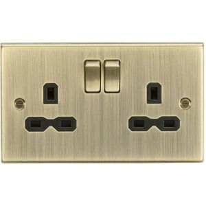 Knightsbridge - 13A 2G Switched Socket with Black Insert - Square Edge Antique Brass