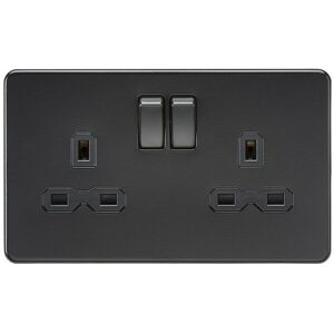 Knightsbridge - Screwless 13A 2G dp switched socket - matt black with black insert