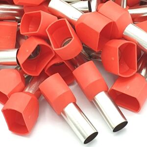 PEPTE 100pcs 10mm Red Dual Bootlace Crimp Ferrules Insulated Cord End Terminal