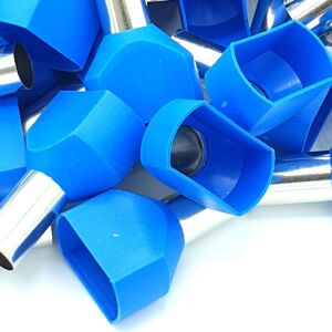 PEPTE 100pcs 16mm Blue Dual Bootlace Crimp Ferrules Insulated Cord End Terminal