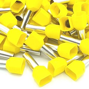 PEPTE 100pcs 6mm Yellow Dual Bootlace Crimp Ferrules Insulated Cord End Terminal