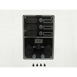 Ocean Blue - 12V 3 Gang Waterproof Switch Panel With Circuit Breakers Cigarette Sockets & Digital Voltmeter