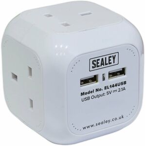 LOOPS 1.4m Space Saving Extension Cable Cube - 4 x 230V Sockets - 2 x usb Sockets