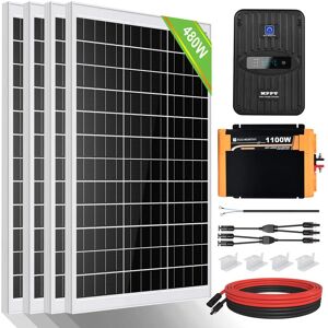 ECO-WORTHY 480W 12V Solar Panel Kit Off-Grid System for Home RV Motorhome Shed Emergency Power Supply：4pcs 120W Solar Panels+40A MPPT Charge