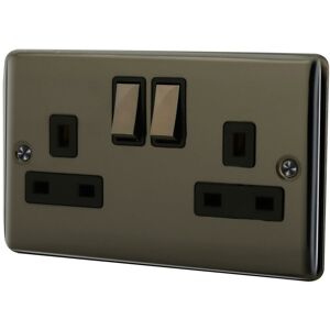 Asab - 2 Gang 13A Double Pole Switched Socket - Black Nickel