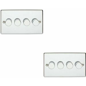 Loops - 2 pack 4 Gang 400W 2 Way Rotary Dimmer Switch chrome Light Dimming Plate