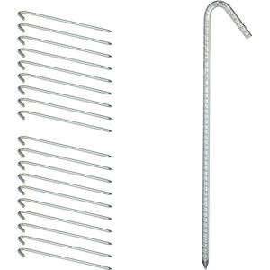 Xl Ground Pegs, Set of 20, Extremely Solid Soil Anchors, Tent Accessory, 39 cm, Galvanised Steel, Silver - Relaxdays