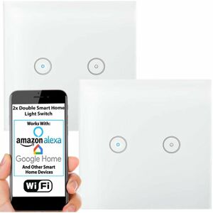 Loops - 2x Double WiFi Light Switch & Auto Timer Wireless Control Lamp Wall Plate