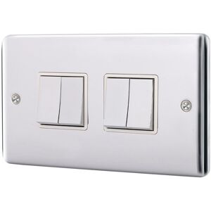 Asab - 4 Gang 2 Way 10A Plate Switch - Brushed Steel