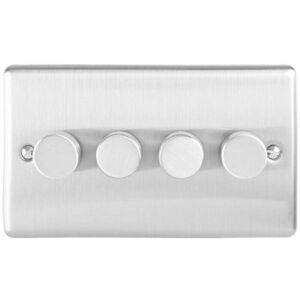 Loops - 4 Gang 400W 2 Way Rotary Dimmer Switch satin steel Light Dimming Wall Plate