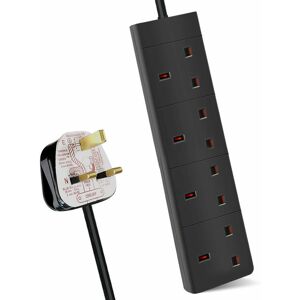 Extrastar - 4 Way Extension Leads with Cable 5M, Black, Child-Resistant Sockets