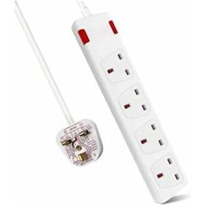 Extrastar - 4 Way Socket with Cable 5M, White, with Power Indicator, Child-Resistant Sockets