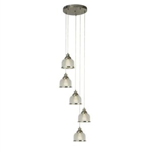 Searchlight - Bistro - 5 Light Spiral Cluster Pendant Satin Silver, Glass Shade, E27