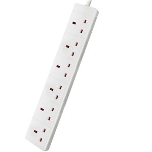 Extrastar - 6 Way Extension Leads with Cable 3M, White, Child-Resistant Sockets