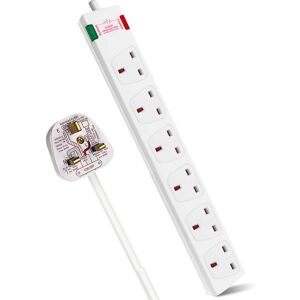 EXTRASTAR 6 Way Socket with Cable 3M, White, with Power Indicator, Child-Resistant Sockets, Surge Indicator