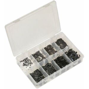 LOOPS 800 Piece E-Clip Retainer Assortment - Metric Sizing - Partitioned Storage Box