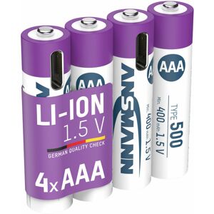 1311-0028 aaa Li-Ion Rechargeable Battery 500mAh 4 Pack With usb-c Cable - Ansmann