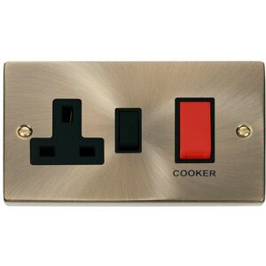 Se Home - Antique Brass Cooker Control 45A With 13A Switched Plug Socket - Black Trim