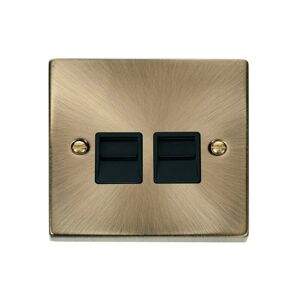 Se Home - Antique Brass Secondary Telephone Twin Socket - Black Trim