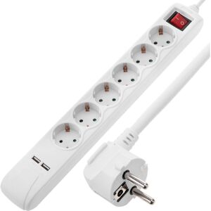 Power strip 6 Schuko 250 v with 2 usb port White with Switch - Bematik