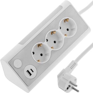 Tabletop power strip with 3 schuko sockets with 1 usb and 1 usb-c port white - Bematik