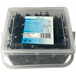 ON1SHELF Black Round Cable Clips K-Type Trade Box, 12mm- 280 Pieces - Black