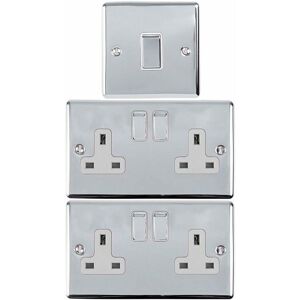 Loops - chrome Bedroom Socket & Switch Set- 1x Light & 2x Double uk Power Sockets