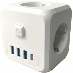 Denuotop - Cube Wall-Mounted Multiple usb Power Socket, 7 in 1 Multi-socket usb Charger with 3 ac Outlets, 4000W and 1 Type c and 3 usb Ports,