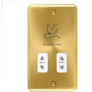 Se Home - Curved Edge Satin / Brushed Brass Shaver Socket 115v/230v - White Trim