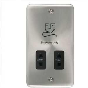 Se Home - Curved Satin / Brushed Chrome Shaver Socket 115v/230v - Black Trim