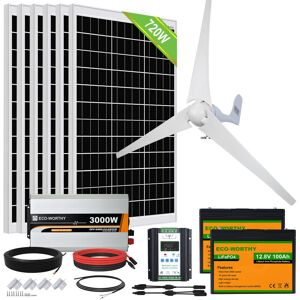 Eco-worthy - 1120W 24V Hybrid Kit: 400W dc Wind Generator with 6 pcs 120W Solar Panel,3 pcs 100AH Lithium Battery and 3000W 24V Pure Sine Wave Solar