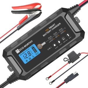 12V 10A Battery Charger uk Plug Automatic Smart with lcd Display for Lead Acid and Lithium (LiFePO4) Battery - Eco-worthy