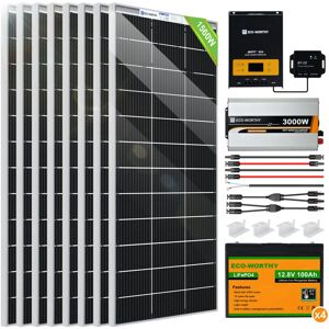Eco-worthy - 1700W Bifacial Solar Panel Kit with 3000W 24V Pure Sine Wave Solar Inverter and 100Ah 12V Lithium Rechargeable Battery for Shed Cabin