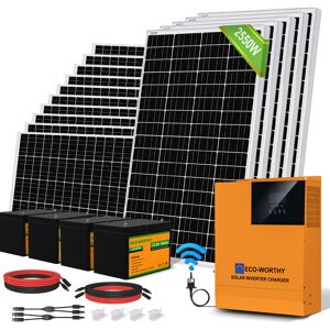 Eco-worthy - 2500W Solar Panel Kit with 5000W 48V Pure Sine Wave Solar All-in-One Inverter-Controller,100Ah 12V Lithium Battery for Shed Cabin Home