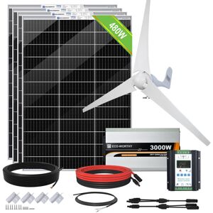 Eco-worthy - 880W 24V Hybrid Kit: 400W dc Wind Generator with 480W Solar Panel and 3000W 24V Pure Sine Wave Solar Inverter for Home, Shed, Off-Grid