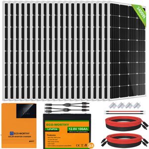 Eco-worthy - 3400W Solar Panel Kit with 5000W 48V Pure Sine Wave Solar All-in-One Inverter-Controller,100Ah 12V Lithium Battery for Shed Cabin Home