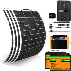 Eco-worthy - 520W Solar Panel Flexible Complete Kit with 2 pcs 100Ah 12V LiFePO4 Lithium Battery,1100W 12V inverter and 40A mppt Charge Controller