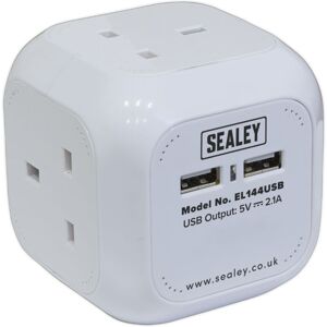 Extension Cable Cube 1.4m 4 x 230V & 2 x usb Sockets - White EL144USB - Sealey