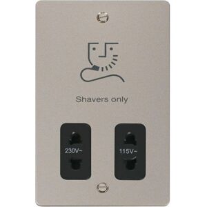 Se Home - Flat Plate Pearl Nickel Shaver Socket 115v/230v - Black Trim