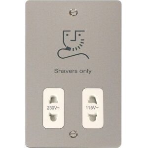 Flat Plate Pearl Nickel Shaver Socket 115v/230v - White Trim - SE Home