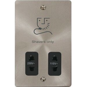 Se Home - Flat Plate Satin / Brushed Chrome Shaver Socket 115v/230v - Black Trim