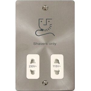 Se Home - Flat Plate Satin / Brushed Chrome Shaver Socket 115v/230v - White Trim