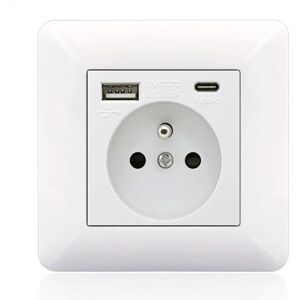 Alwaysh - French socket panel Type-c+USB16A Type 86, number of sockets: 2 holes, number of usb ports: 1, number of Type-C ports: 1, safe and firm