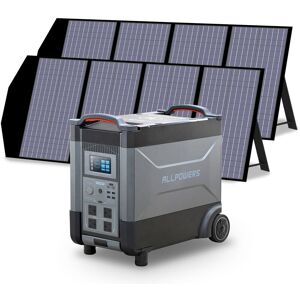 Home Battery Power Station LiFePO4 3600Wh, Voice Control With 2Pcs 140W Solar Panel For Home Backup Outdoor ALLPOWERS R4000