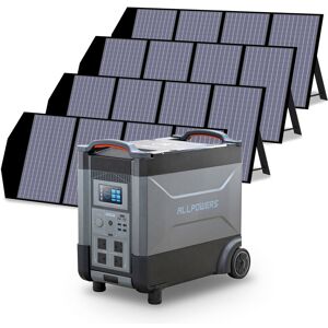 Allpowers - Home Battery Power Station LiFePO4 3600Wh, Voice Control With 4Pcs 140W Solar Panel For Home Backup Outdoor R4000