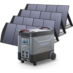 Allpowers - Home Battery Power Station LiFePO4 3600Wh, Voice Control With 4Pcs 200W Solar Panel For Home Backup Outdoor R4000